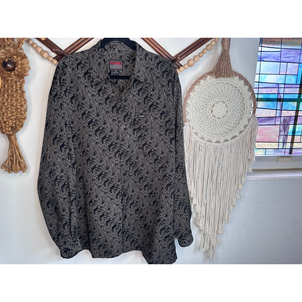 Fubu Black Gray Pattern Long Sleeve Button Down